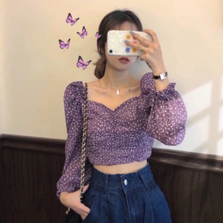 ORDER Áo Croptop tím hoa nhí ulzzang