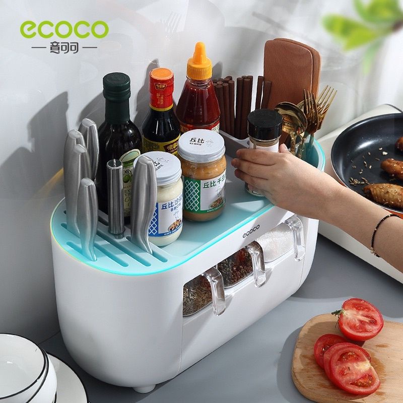 Kệ gia vị, kệ bếp ECOCO thông minh kèm ngăn cắm dao, đũa