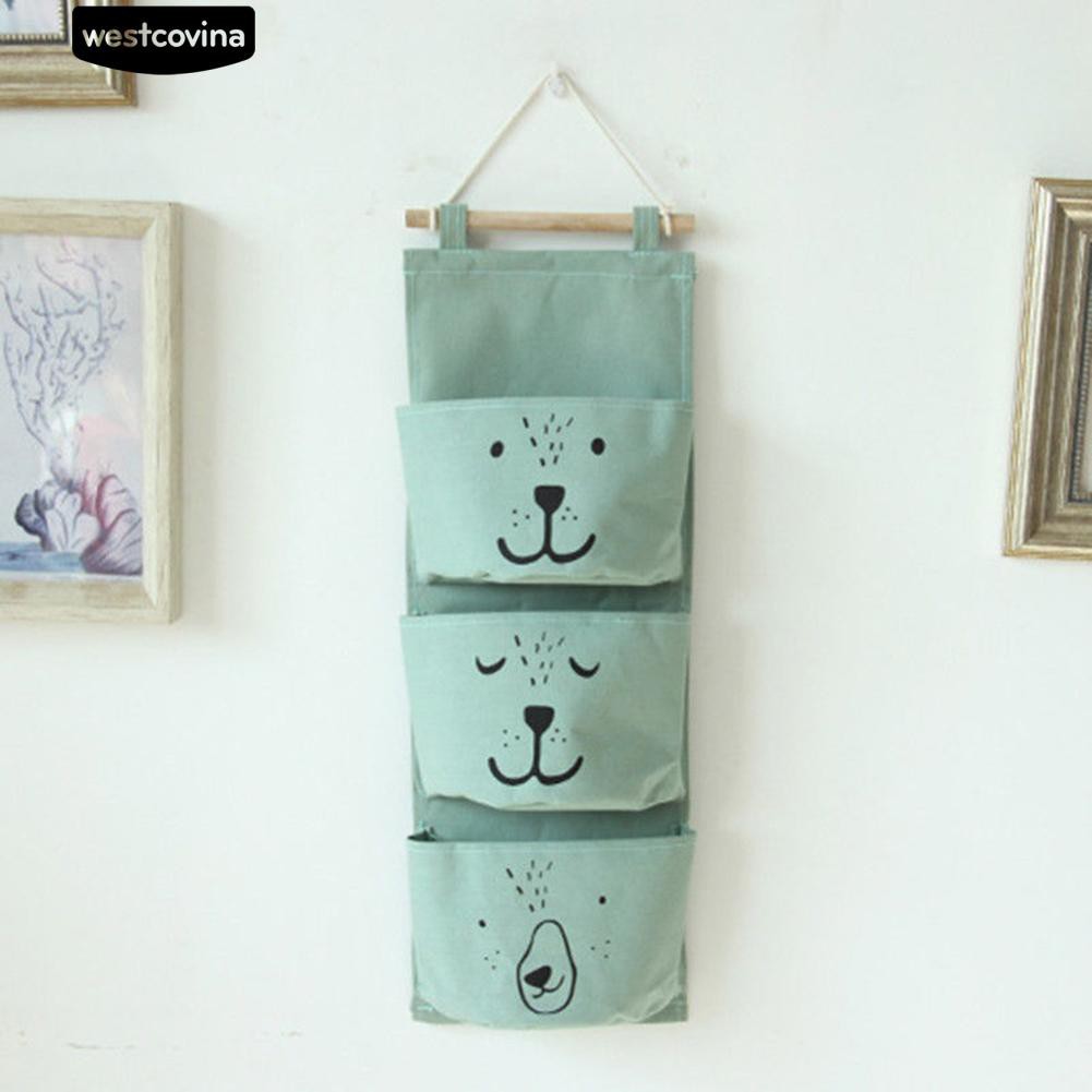 Túi vải 3 ngăn treo tường đựng vật dụng tiện lợi hoạt tiết đáng yêu bền bỉ