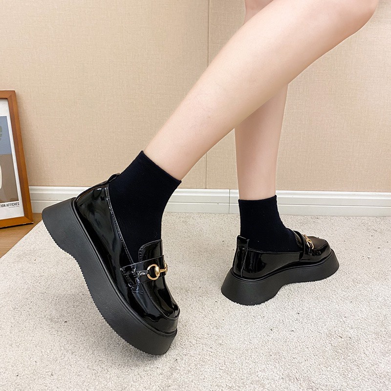 Giày Lolita nữ da đen tag khóa đế độn siêu xinh phong cách Hàn Quốc FLOWER G26 - nguyentrang239