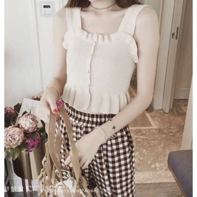 [HÀNG BÁN SHOP ] Áo len croptop 💖 FREESHIP 💖  áo 2 dây bèo nhún loại 1 chính gốc Quảng Châu.