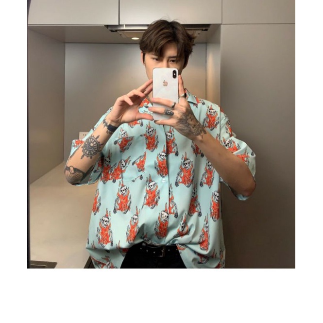 Áo Sơ Mi Tay Ngắn Unisex Cổ Bẻ Phong Cách Hàn Quốc Freesize
