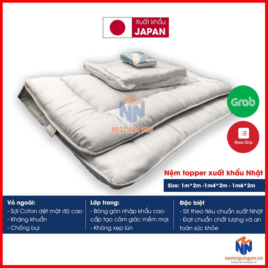 Nệm gấp 3 giá rẻ, Topper nệm xuất Nhật kích thước 1m x 2m, 1m4 x 2m, 1m6 x 2m, 1m8 x 2m
