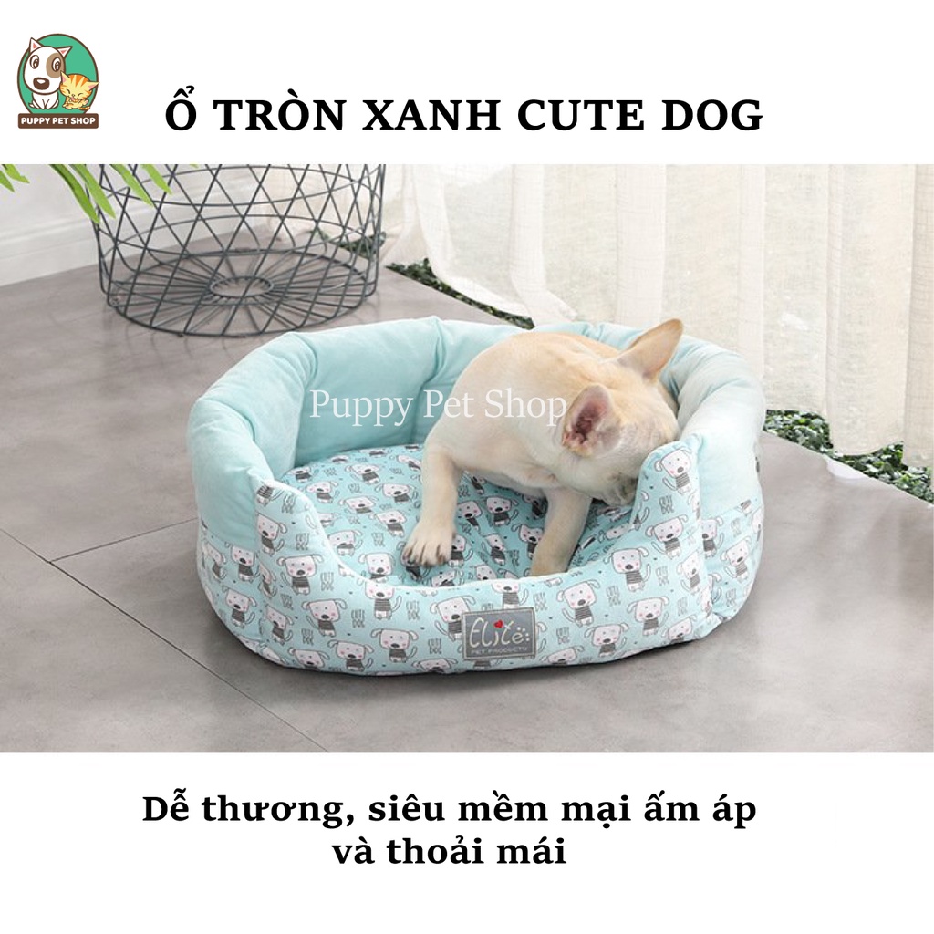 Ổ tròn xanh Cute Dog cho thú cưng, chó mèo- Hàng cao cấp xuất Hàn