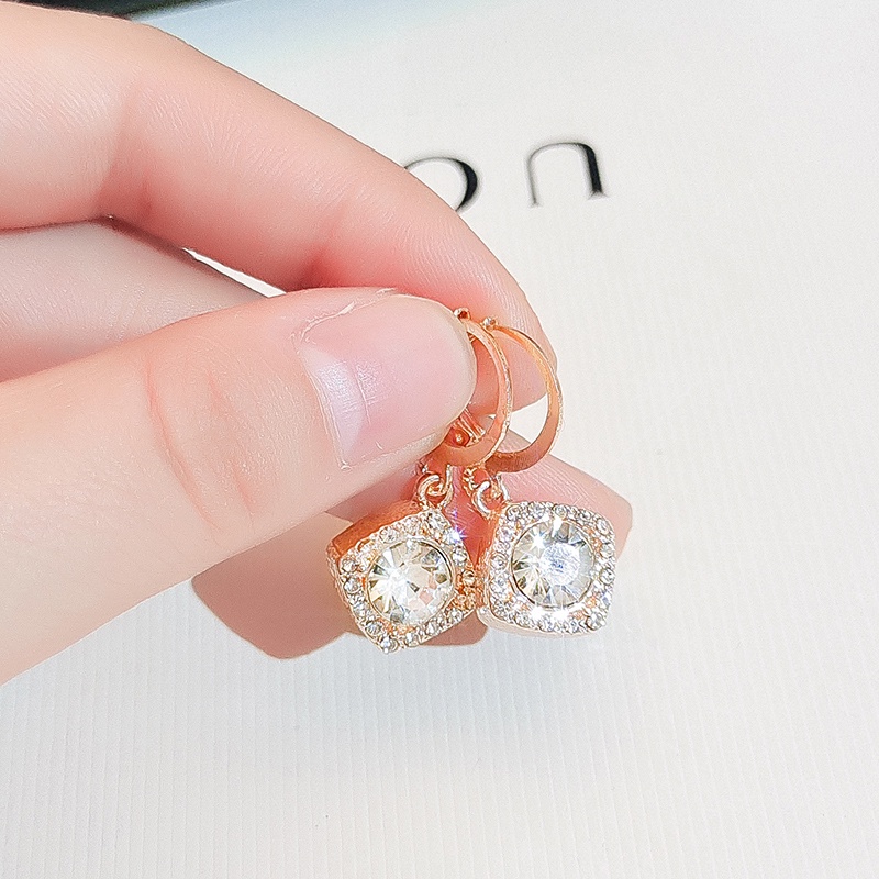 Khuyên tai JIUDUOLAN mặt vuông màu vàng đính đá zircon tinh tế hợp thời trang dễ phối đồ cho nữ