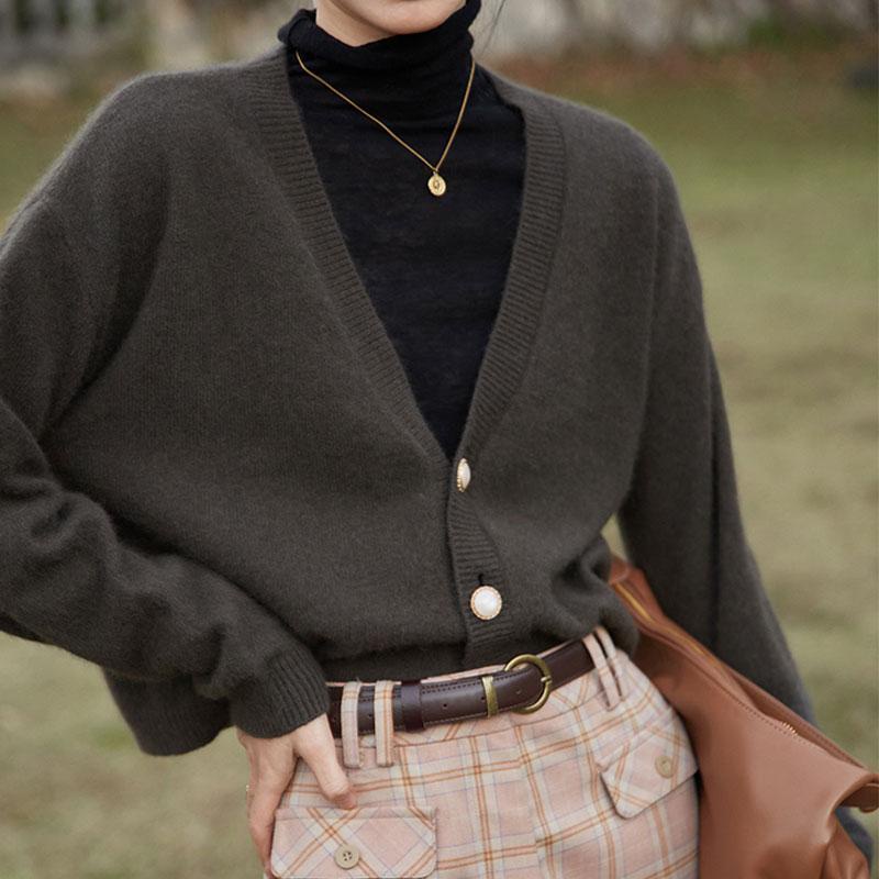 Áo khoác cardigan dệt kim cổ chữ v phong cách retro