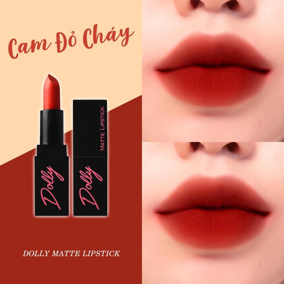 [Cam Đỏ Cháy] Kute Girl Son Sáp Phủ Phấn Dolly Không Chì Màu Cam Đỏ Cháy