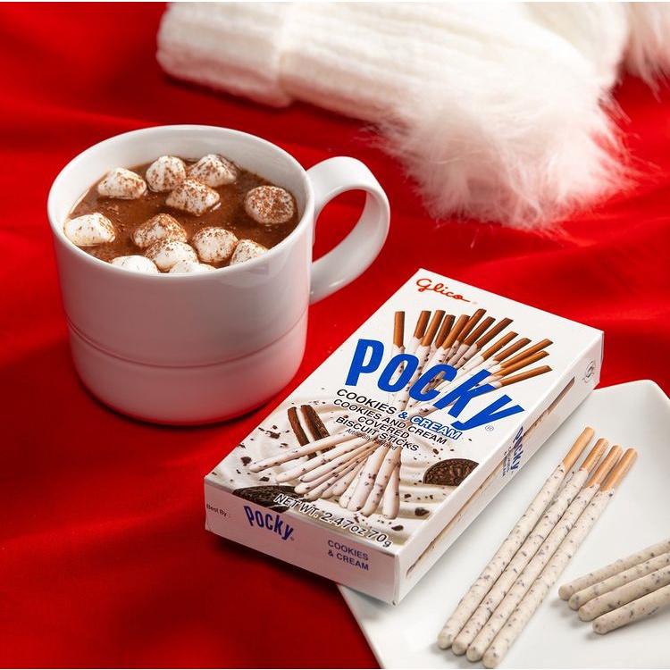 Bánh que GLICO Pocky Cookies &amp; Cream phủ kem cookie (Combo 10 hộp)