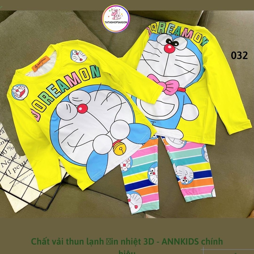 Đồ ngủ bé gái dài tay chất thun lạnh in 3D pony mickey kitty size đại 22 đến 40kg