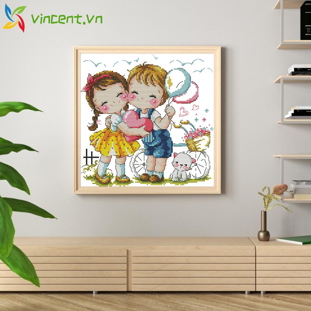 Bộ tranh thêu chữ thập 14CT hình chủ đề trái tim tình yêu