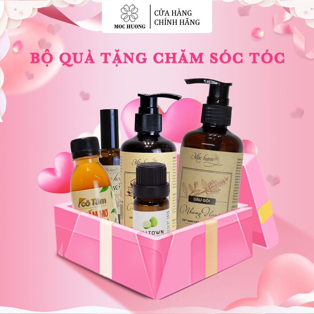 Set quà tặng chăm sóc tóc thảo mộc Mộc Hương giúp tóc chắc khỏe, suôn mượt, giảm gãy rụng