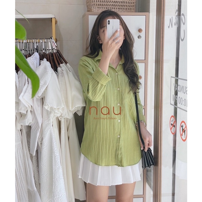 Áo sơ mi gân tay dài nhiều màu