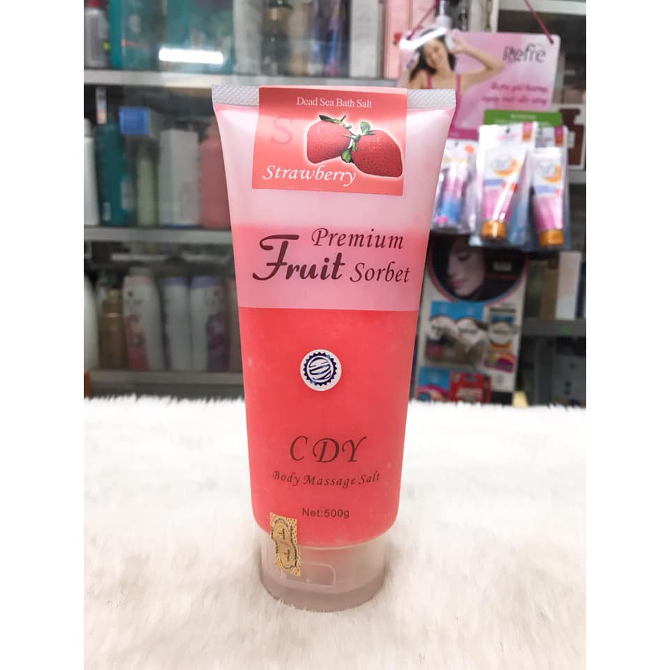 MUỐI TẮM TẨY TẾ BÀO CHẾT CDY PREMIUM FRUIT SORBET BODY MASSAGE SALT 500G CHÍNH HÃNG ĐỦ MÙI