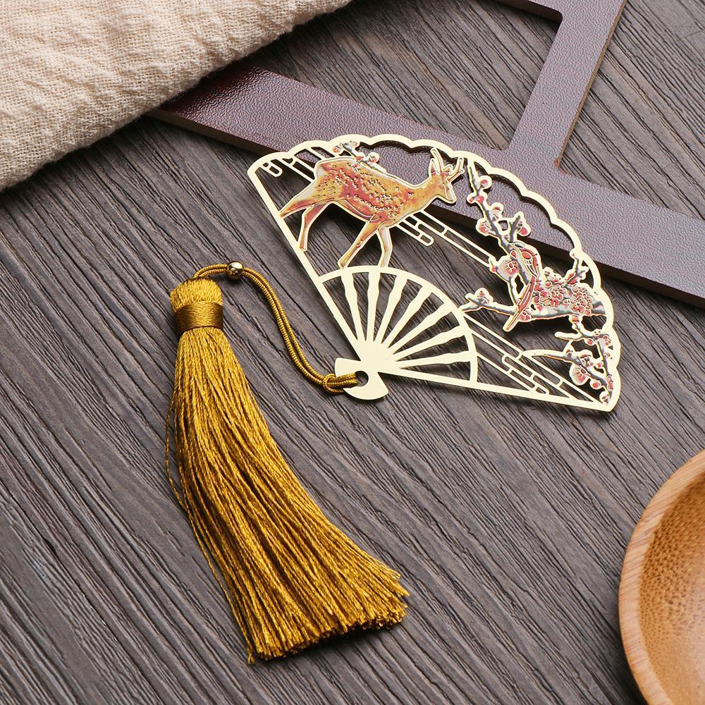 Thẻ Đánh Dấu Trang Sách Bằng Đồng Thau Phối Tua Rua Phong Cách Retro