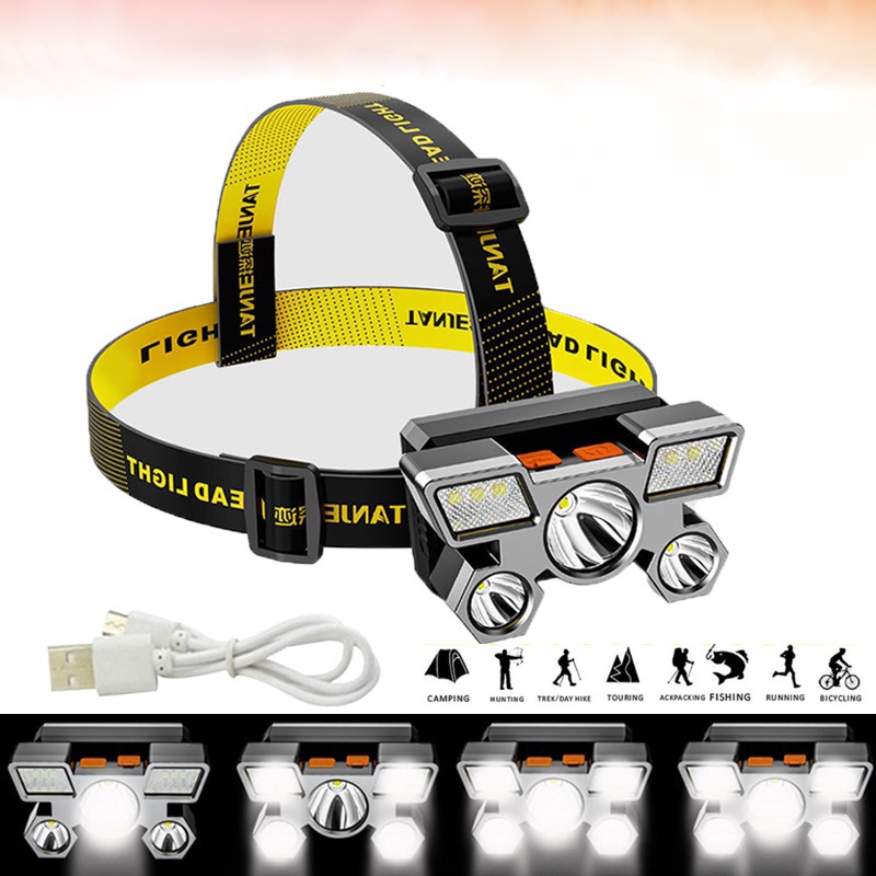 Đèn Pha 5Led Siêu Sáng Chống Thấm Nước Có Thể Sạc Lại Bằng Cổng USB Dùng Cho Hoạt Động Ngoài Trời