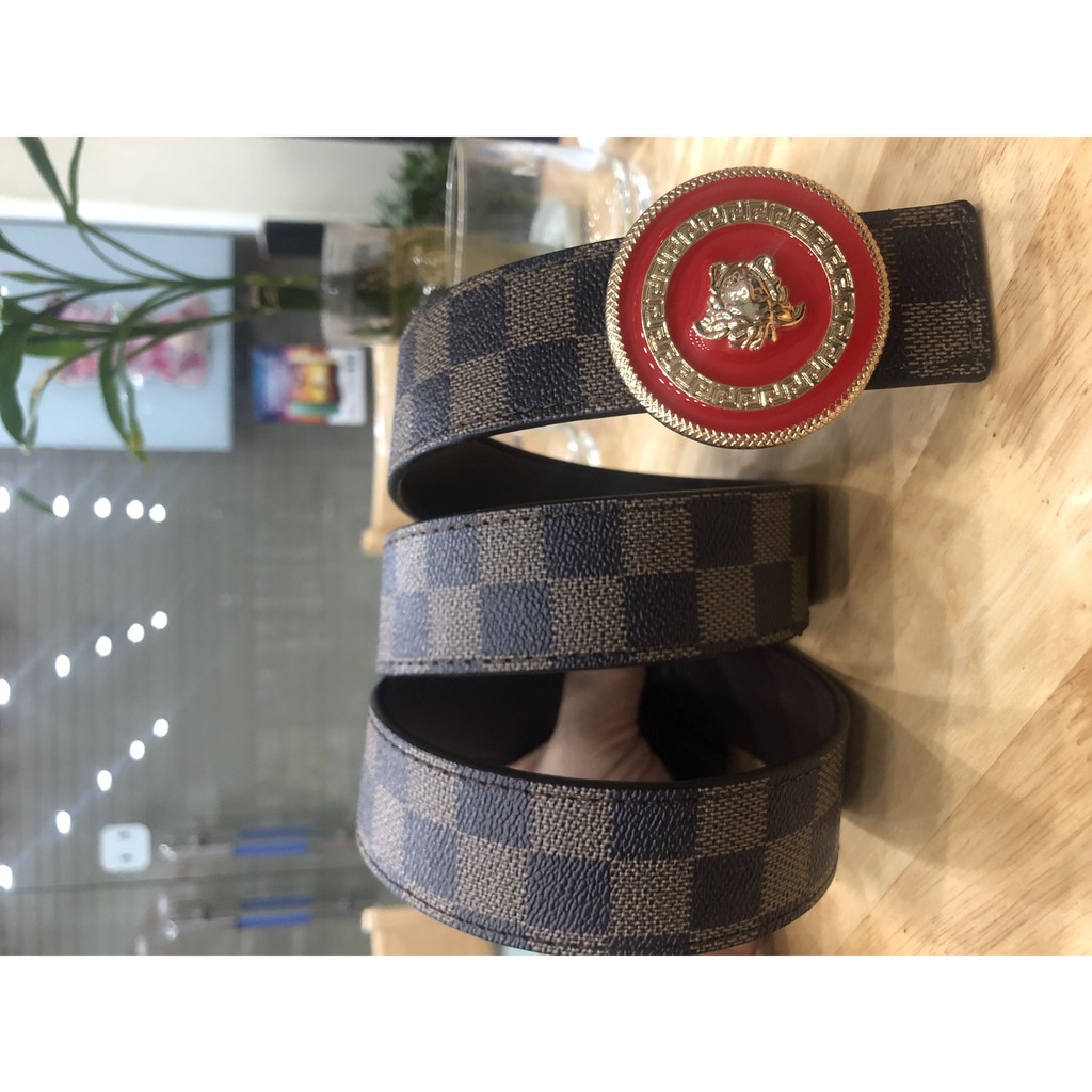 Dây lưng ( Caro vàng - mặt VS đỏ ) Thắt lưng da cao cấp hàng hiệu