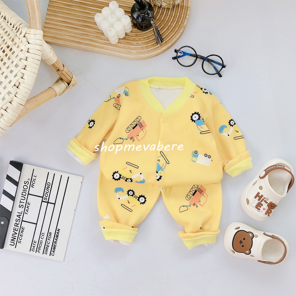 Bộ nỉ lót lông dài tay cho bé trai bé gái 3-13kg, cúc giữa hàng đẹp - BO79