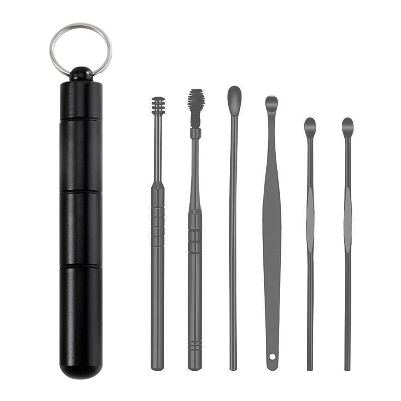 Bộ 6 Dụng Cụ Lấy Ráy Tai Bằng Thép Không Gỉ Hình Xoắn Ốc Màu Vàng Hồng