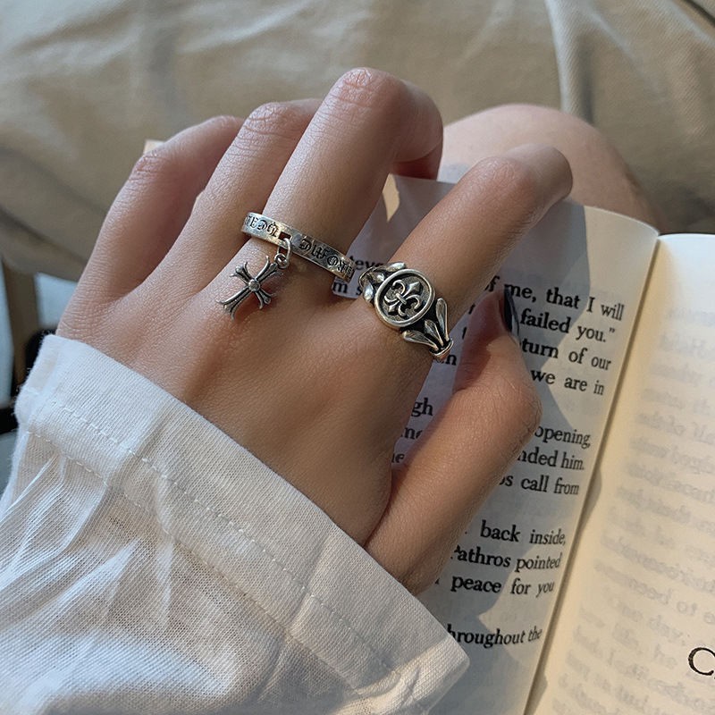 Non-Fading Cross Heart Cross Ring Female Ins Trendy Cold Japanese And Korean Simple Retro With Opening Index Finger Ring