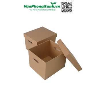 Thùng Carton Nắp Rời Có Tay Nắm, 5 Lớp Đựng Tài Liệu Chuyên Dụng Văn Phòng Xanh 38x33x28,5 (cm)