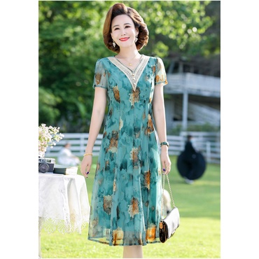 Váy Đầm trung niên nữ cho mẹ phối hoa cao cấp V81a- Áo đầm kiểu thời trang dự tiệc dạ hội đẹp cho người lớn tuổi Bigsize