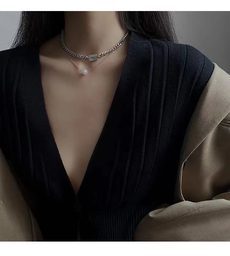  2021 new pearl double layer women's necklace