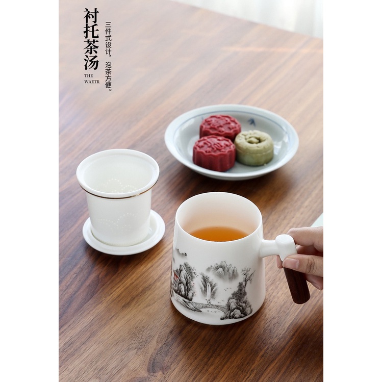 Ly cốc sứ pha trà có lõi lọc và nắp đậy dung tích 430 ml