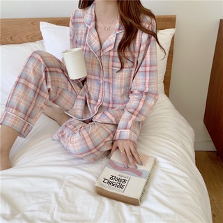 [Sẵn] BN1_Bộ ngủ pijama | bộ mặc nhà dài tay kẻ caro ulzzang nhẹ nhàng Hàn Quốc
