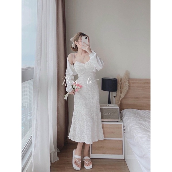 ♥️♥️♥️ SET ĐẦM DÂY KÈM ÁO KHOÁC TRẮNG