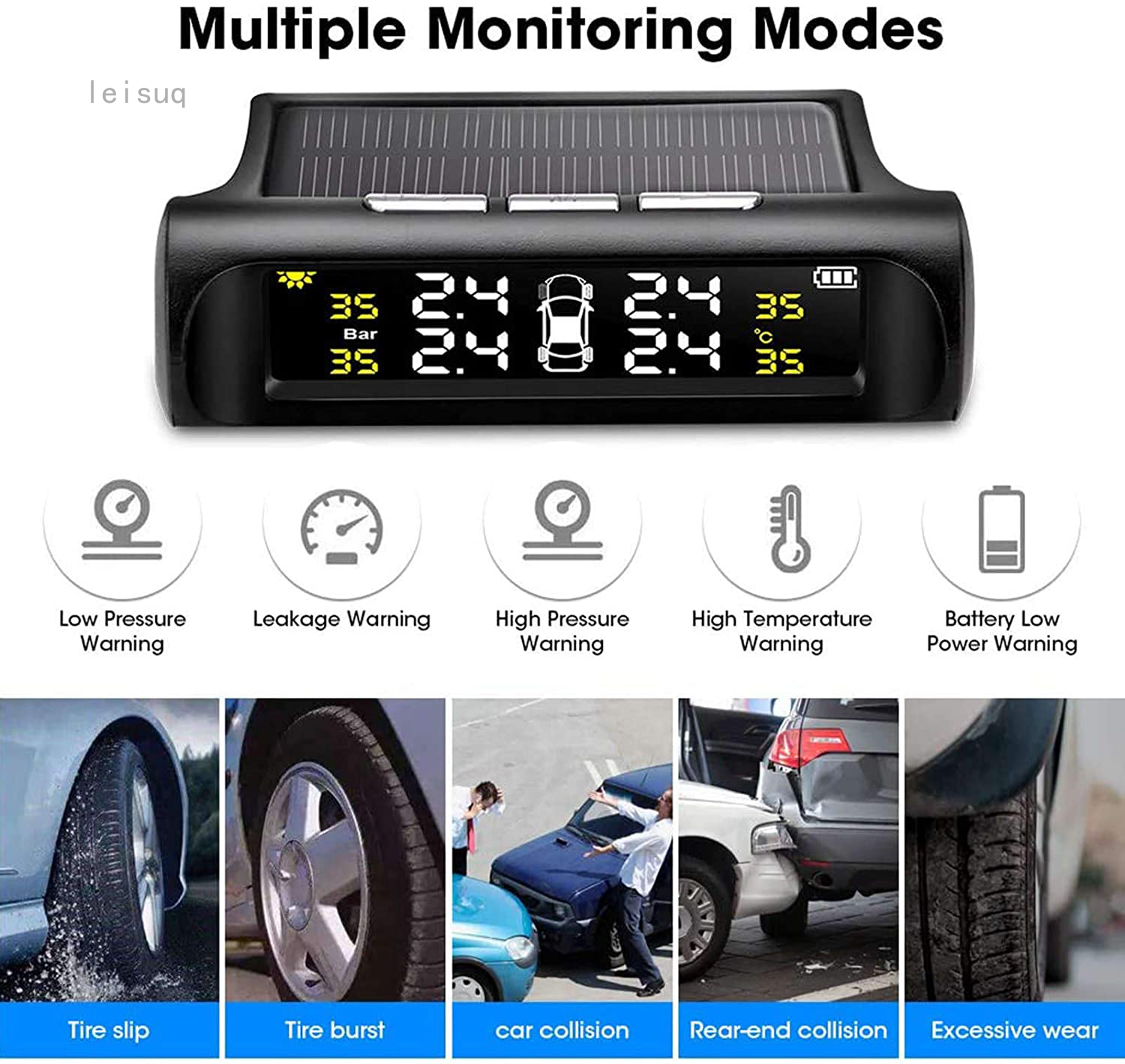 Hệ Thống Giám Sát Áp Suất Lốp Xe Hơi Tpms Không Dây Sử Dụng Năng Lượng Mặt Trời + 4 Cảm Biến Ngoài