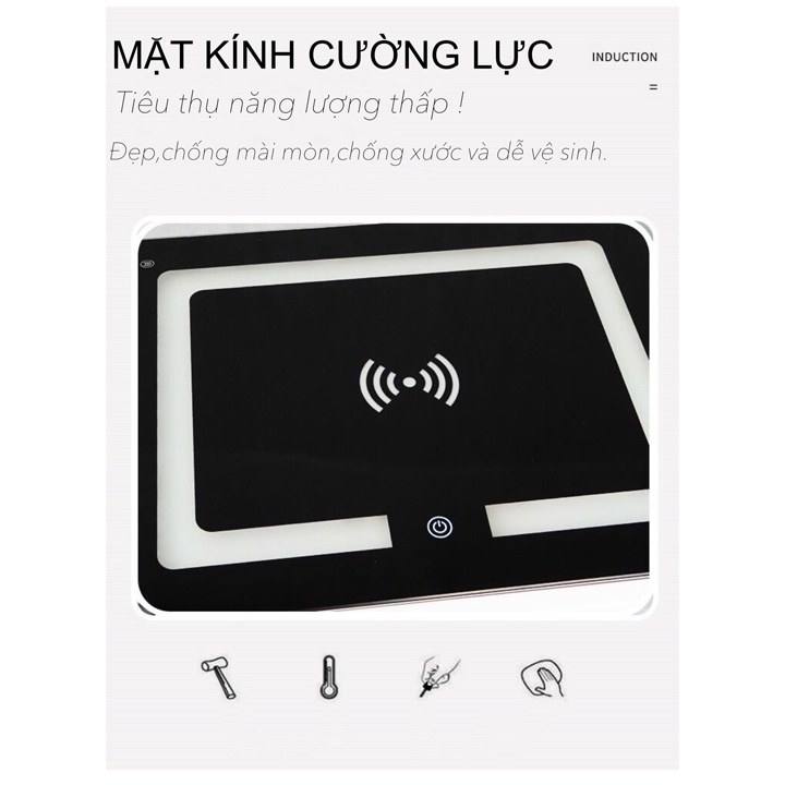 Tủ Đầu Giường Thông Minh Đa Năng, Tab Sạc Không Dây + Đèn Ngủ 3 Màu Khóa vân tay Loa Bluetooth