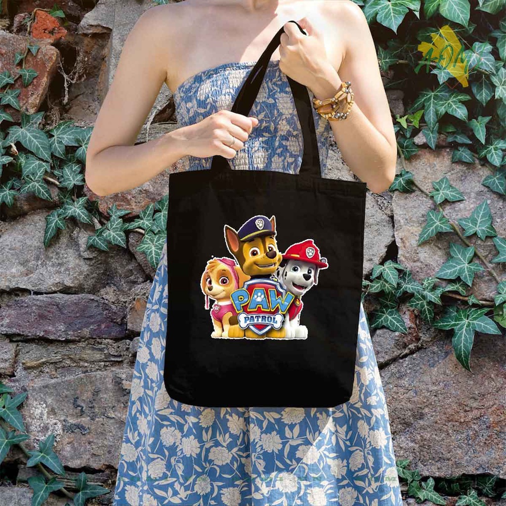 TOTE CANVAS đội chó cứu hộ trẻ em TÚI VẢI ĐEO VAI BAG CÓ KHÓA KÉO SIZE LỚN 33x38cm AOMIVN DU LỊCH DẠO PHỐ