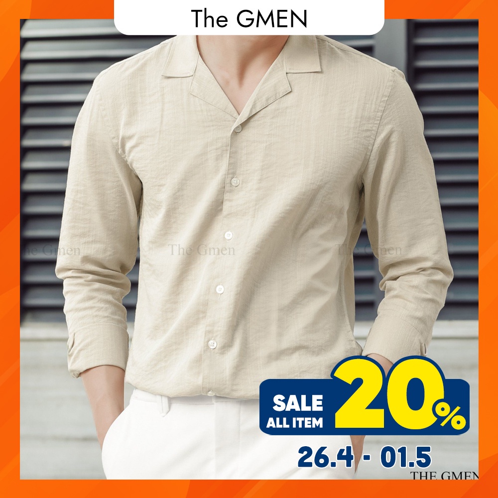 Áo sơ mi Cuban Collar nam dài tay The GMEN  thiết kế cổ vest, chất vải linen mềm mại