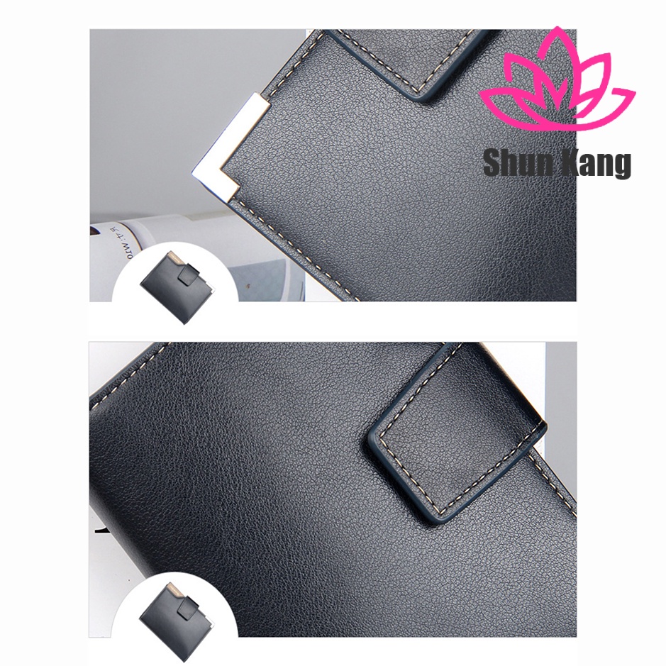 Shun Kang Phong cách Hàn Quốc ví nam giản dị đa chức năng với khóa kéo khóa ví ví tiền xu gấp ba lần