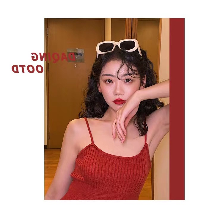 DUNEA Đầm hai dây màu trơn thời trang mùa hè dành cho nữ