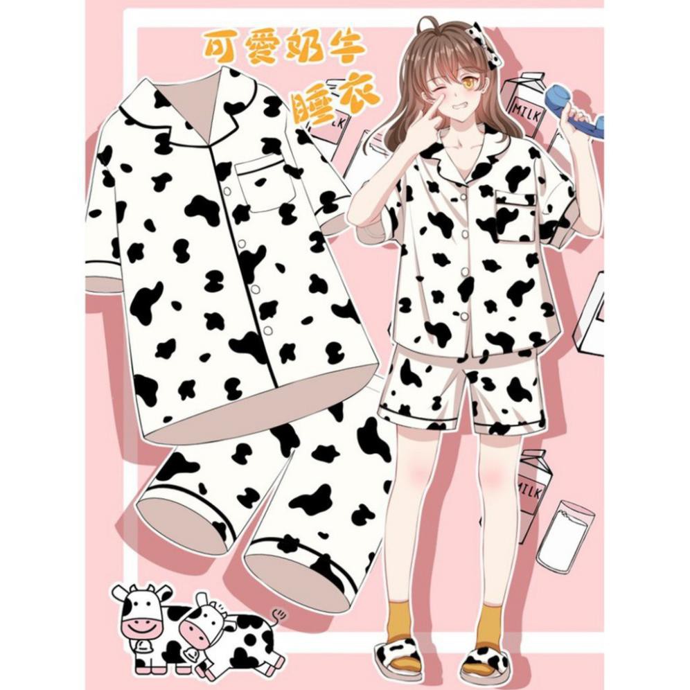 Bộ ngủ pijama bò sữa đùi nam nữ mặc đẹp chất kate thái mềm mại thoải mái dễ thương H4 BÒ SỮA  ཾ