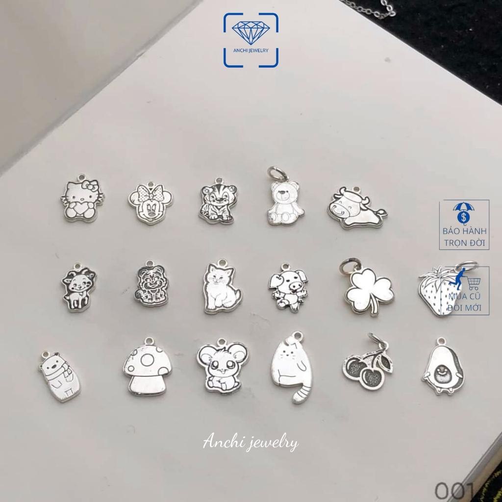 Charm bạc treo xỏ vòng lắc tay hình mèo dâu tây cherry gấu bông nhiều mẫu dễ thương