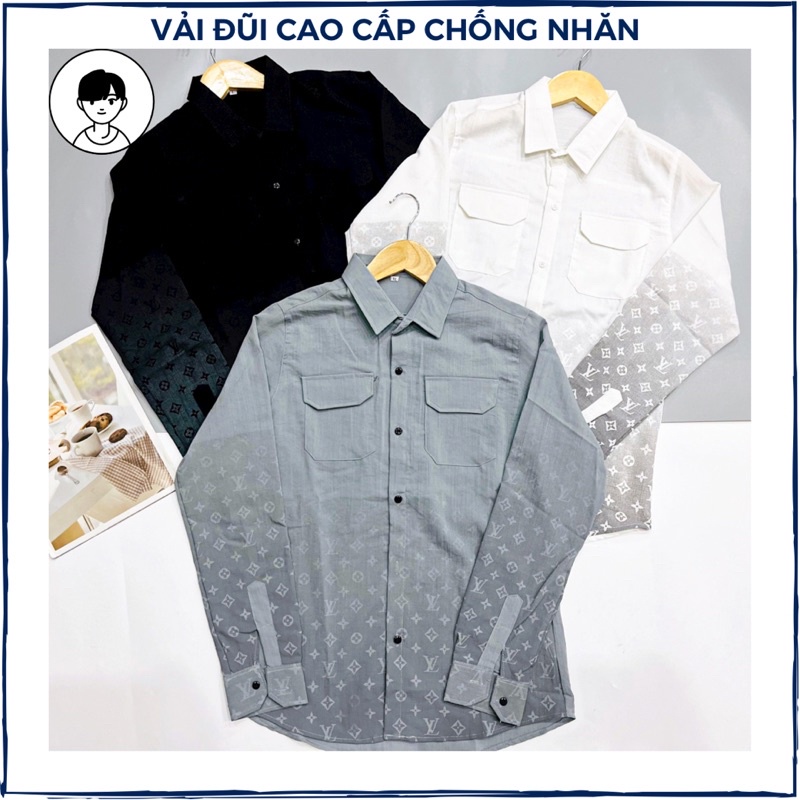 Áo sơ mi nam tay dài vải đũi xịn phối mầu loang form ôm body, áo sơmi trung niên văn phòng quà tặng bạn trai