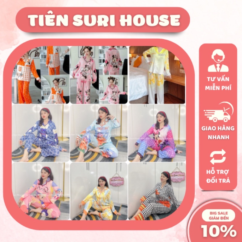 Đồ Bộ Mặc Nhà Pyjama Tay Dài Lụa Tằm Xước Thiết Kế Cao Cấp 2CE- Tiên Suri House