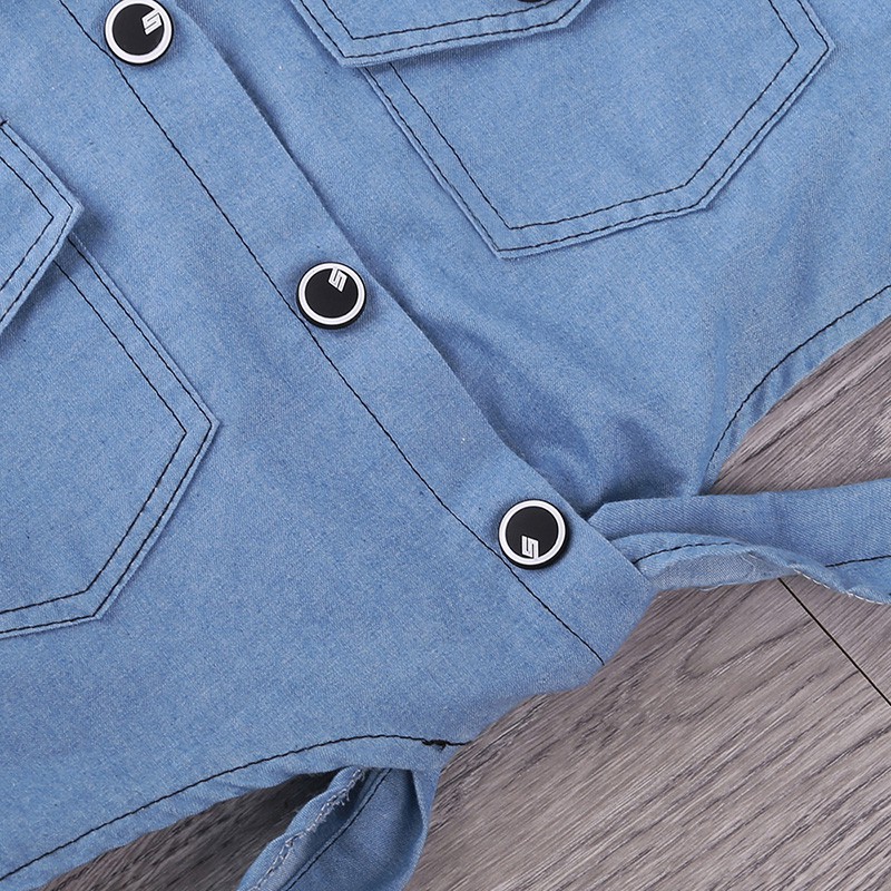 Áo kiểu SIYYIS tay ngắn đính nút phía trước thời trang cho bé gái 5-12 tuổi