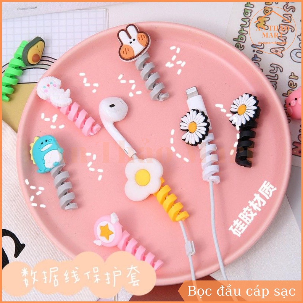 Bọc Đầu Cáp Sạc Dây Xoắn Cao Su, Bảo Vệ Dây Sạc Tai Nghe Bền Đẹp Hình Cute