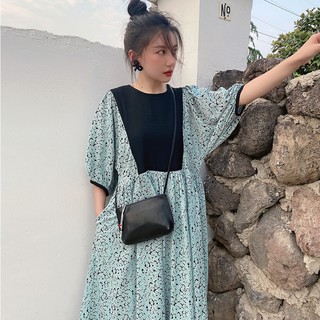 [CÓ SẴN] Đầm voan hoa nhí cổ tròn ngắn tay form rộng dáng dài phong cách Hàn Quốc
