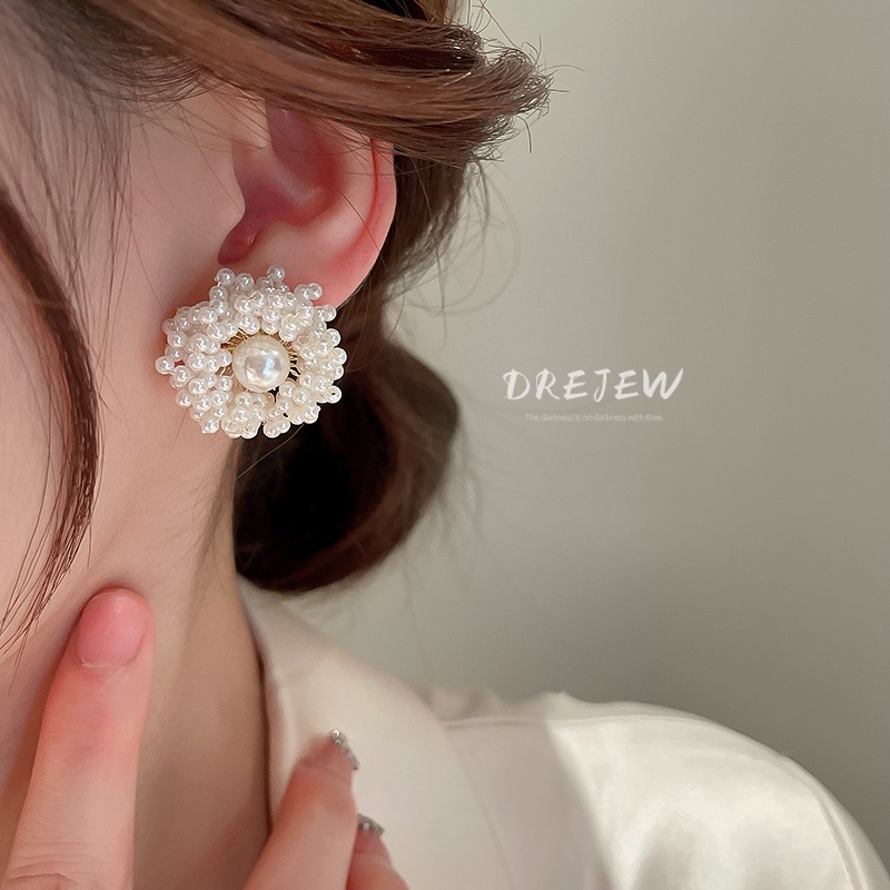 DREJEW Khuyên tai mạ vàng / bạc hình hoa đính ngọc trai phong cách mori Pháp ngọt ngào thời trang cho nữ