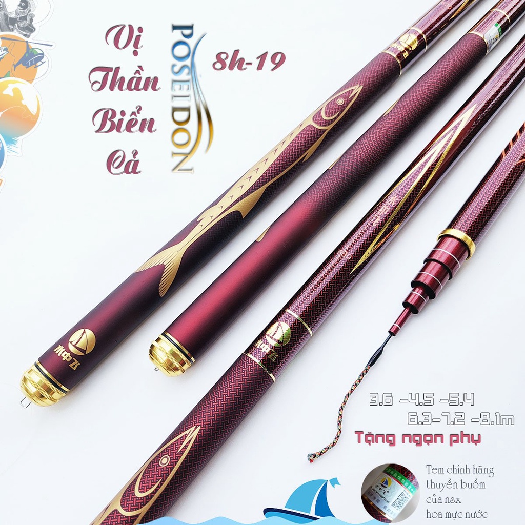 Cần Câu Tay Vị Thần Biển Cả 8H Cần Câu Đài Câu Đơn Carbon Xoắn X Tặng Kèm Ngọn Phụ