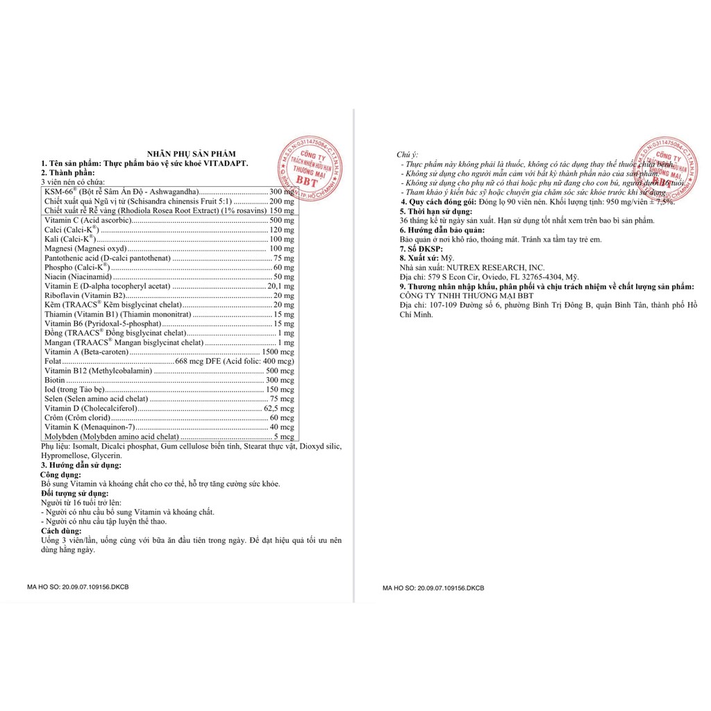 Nutrex Vitadapt Vitamin Tổng Hợp Thể Thao, Bổ Sung Đầy Đủ Vitamin & Khoáng Chất Thiết Yếu Cho Cơ Thể, 90 viên