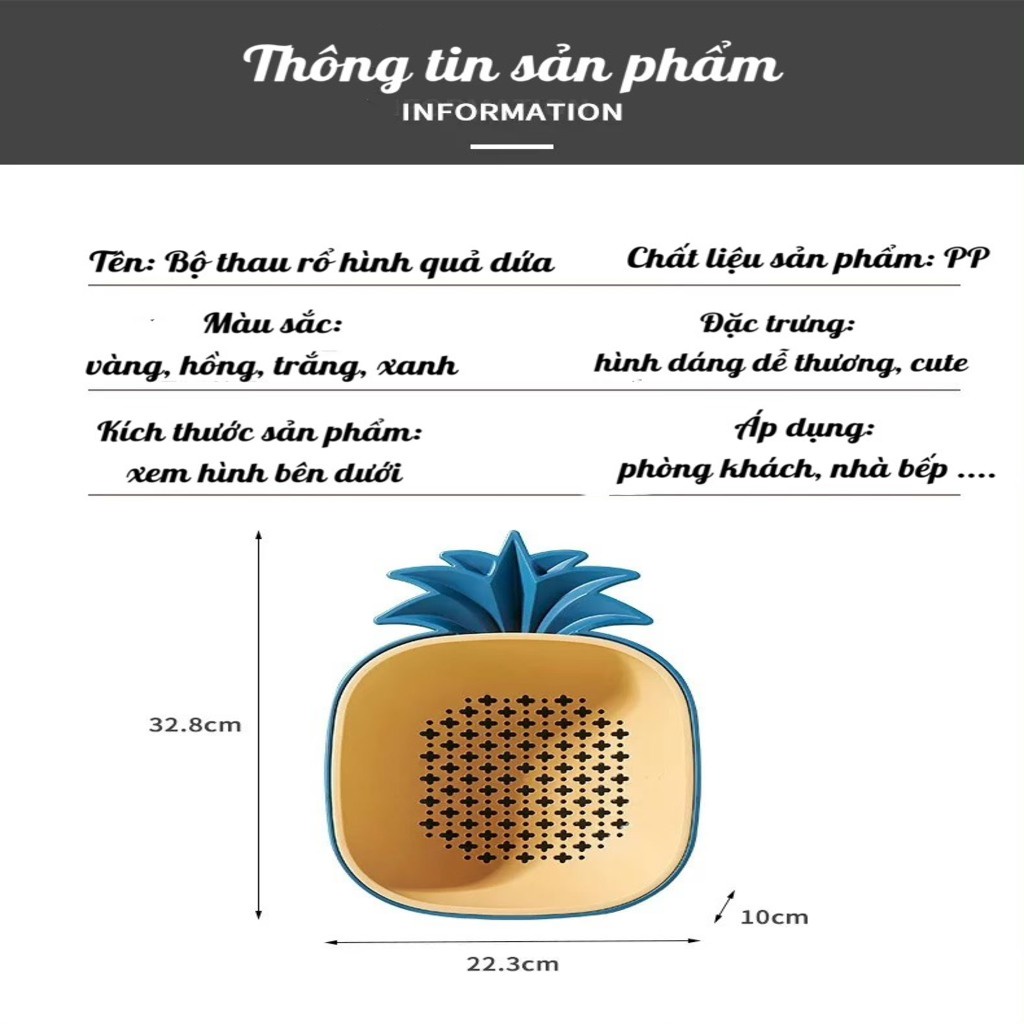 Bộ thau rổ nhựa đựng rau củ quả, thực phẩm có tay cầm và lỗ thoát nước bằng nhựa PP cao cấp