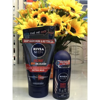 Combo Sữa rửa mặt Nivea Men 100g + Lăn khử mùi Nivea Men khô thoáng 50ml