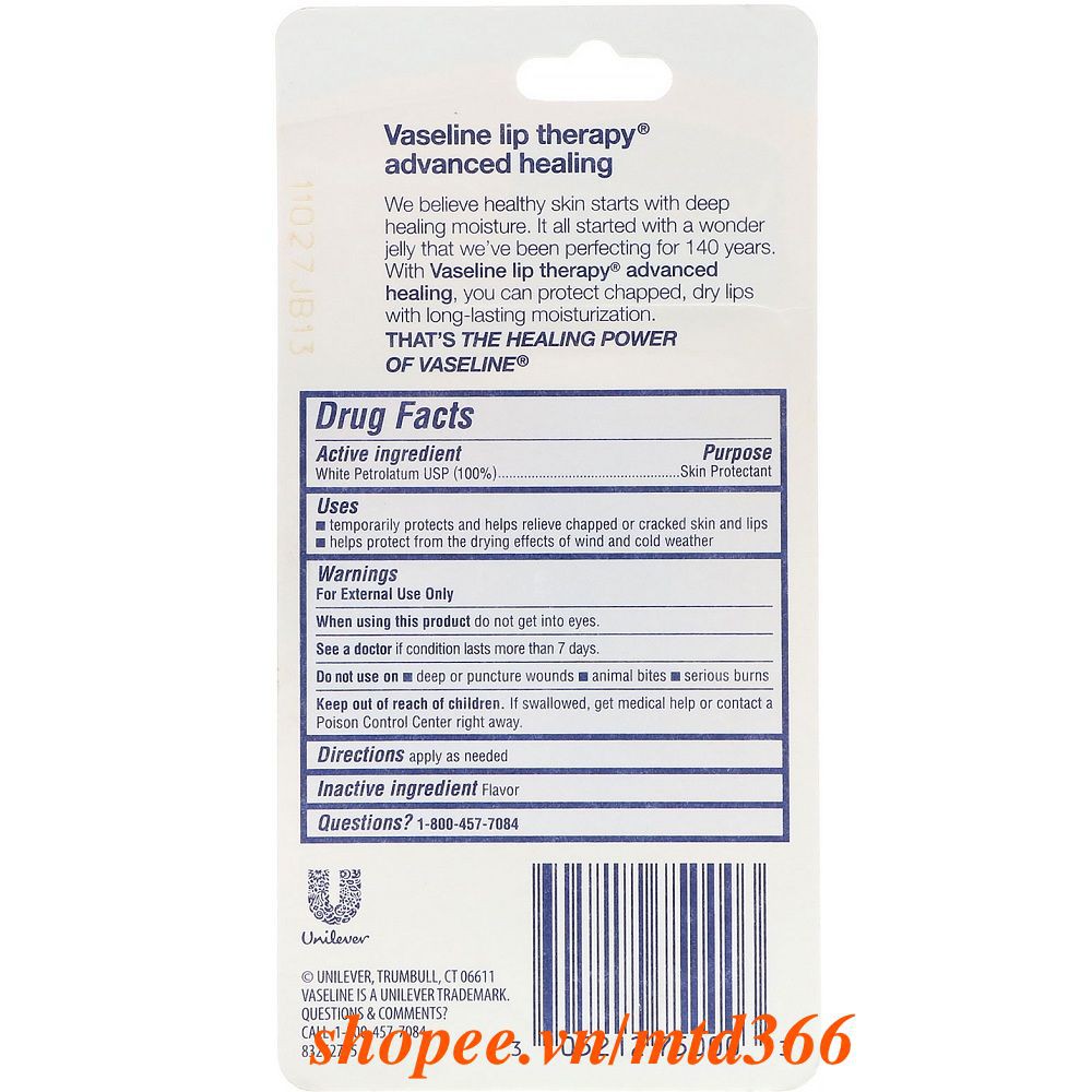 Tuýp Dưỡng Môi 10g Vaseline Lip Therapy Advanced Healing | BigBuy360 - bigbuy360.vn