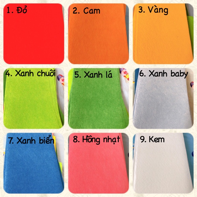 Vải nỉ cứng khổ 22x22cm và 45x45cm , Vải nỉ may thú, sách vải cho bé