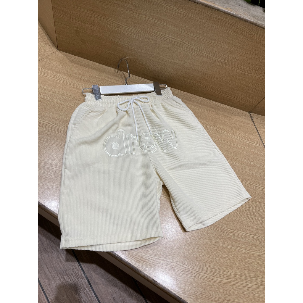 Quần Short Nhung Tăm Thêu D-R-E-W   Top Store_3 màu Be/Đen/Xanh , Quần Đùi Nam Nữ Unisex mùa hè